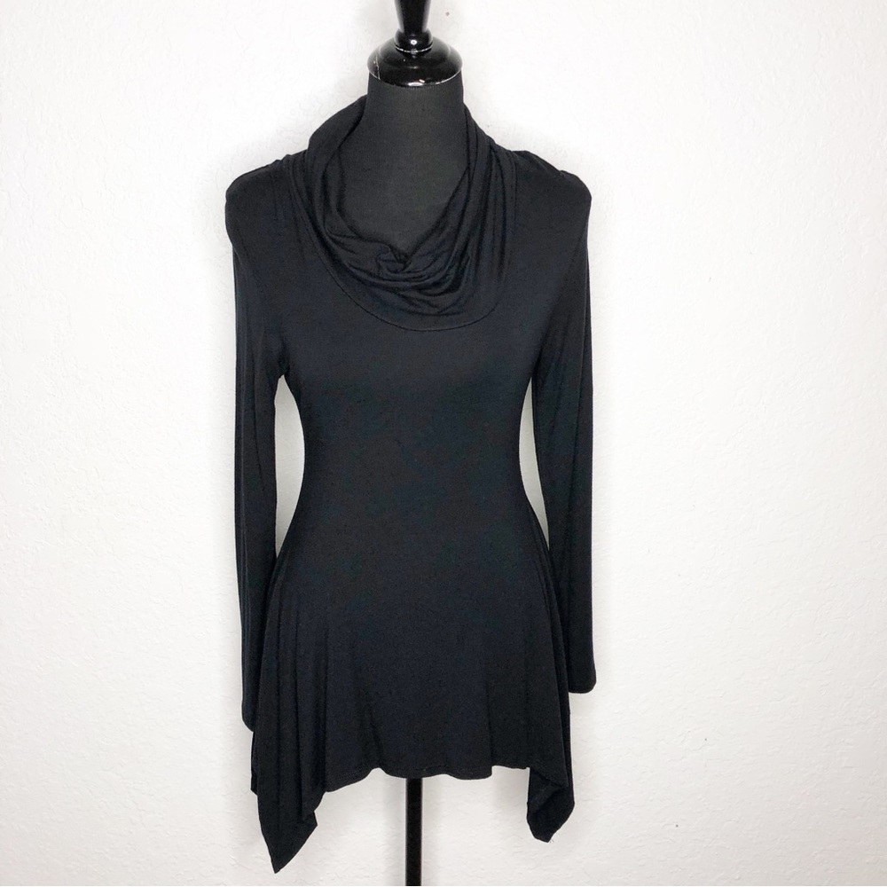 Boston Proper black cowl neck asymmetrical hem long sleeve top size Medium